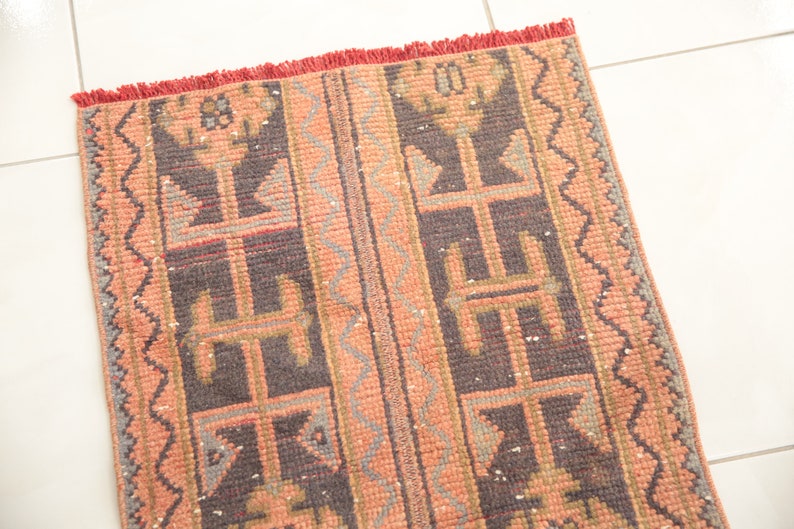 organic wool rug, patchwork rug, coastal rug, handknotted rug, turkish vintage rug, mudroom rug, bath mat cute, 1.8x6.3 ft, old rug
