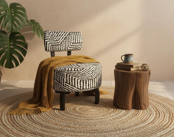 Boho style armchair, Striped design chair, Decorative wooden armchair, Modern armchair, Home office armchair, Boho chic chair style, DCP 625