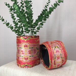 Hot Pink Floral Border Fabric Pot | Boho Desk Organizer Basket image 13