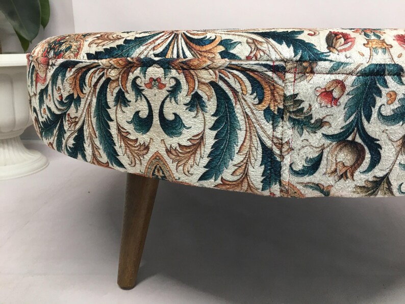 Round coffe table, Circle mid table, Handmade ottoman bench, Boho chic ottoman, Floral coffee table, Breakfast table