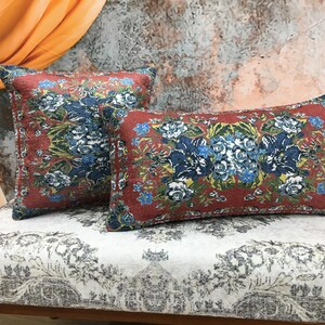 Lumbar cushion, Floral pillow cover, Chair cushion, Aesthetic pillow, Sofa pillow, Vernal pillowcase, Boho pillow, Retro pillow, DCP 5248