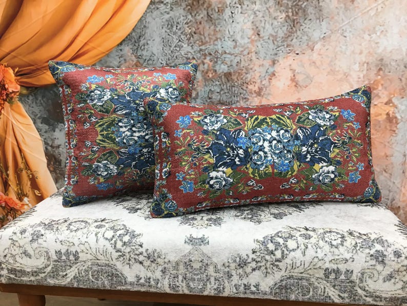 Lumbar cushion, Floral pillow cover, Chair cushion, Aesthetic pillow, Sofa pillow, Vernal pillowcase, Boho pillow, Retro pillow, DCP 5248