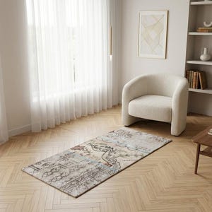 Shabby Chic Wool Patchwork Vintage Rug | Minimalist Artist Gift, 1.5x3 ft, DC 8342