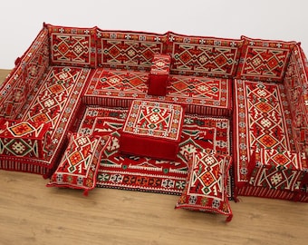 Sedili Majlis, divano arabo, divano con design tribale, set da pavimento componibile, cuscino da pavimento a forma di U, cuscino Kilim, seduta da pavimento, regalo di inaugurazione della casa