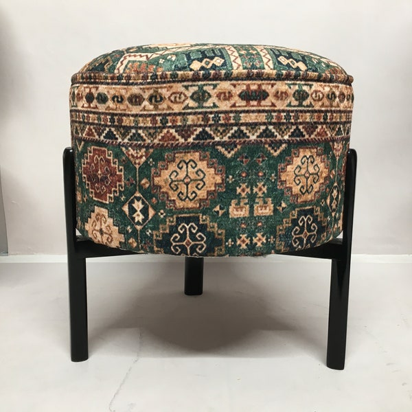 Bohemian stool, Pouf stool, Low chair, Ottoman bench, Round stool, Covered bench, Make up chair, Retro stool, Wood work bench, Footstool