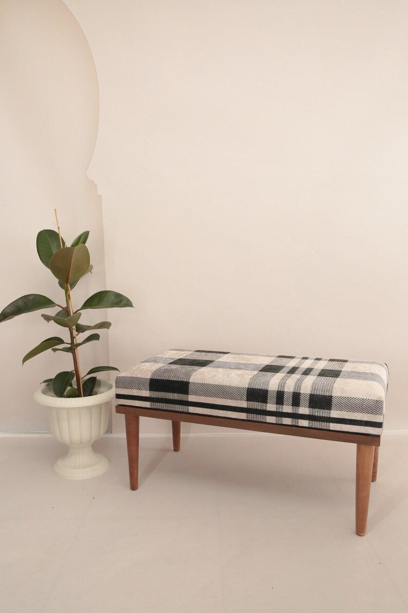 Desk bench, Plaid bench, End of bed bench, Wood work bench, Entryway bench, Shoe bench, Ottoman chair, Handmade bench, Foyer bench