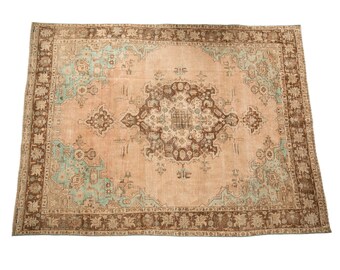 pink green area rug, large turkish rug, distressed rug, floral rug, dining room rug, hall rugs, 8.9x12 ft, nomadic rug, antique rug, DC 505