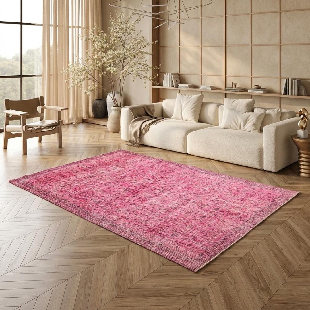 Fuchsia Rugs Deep Fuchsia Rug, Distressed Natural Fiber, Antique Style Vintage, 5 ...