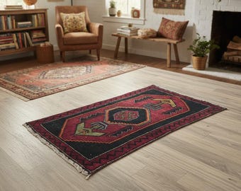 handmade wool rug, vintage oushak rug, bath mat runner, home decor rug, hall rug, boho rug, 2.1x3.3 ft, turkish area rug, bath mat, DC 7442