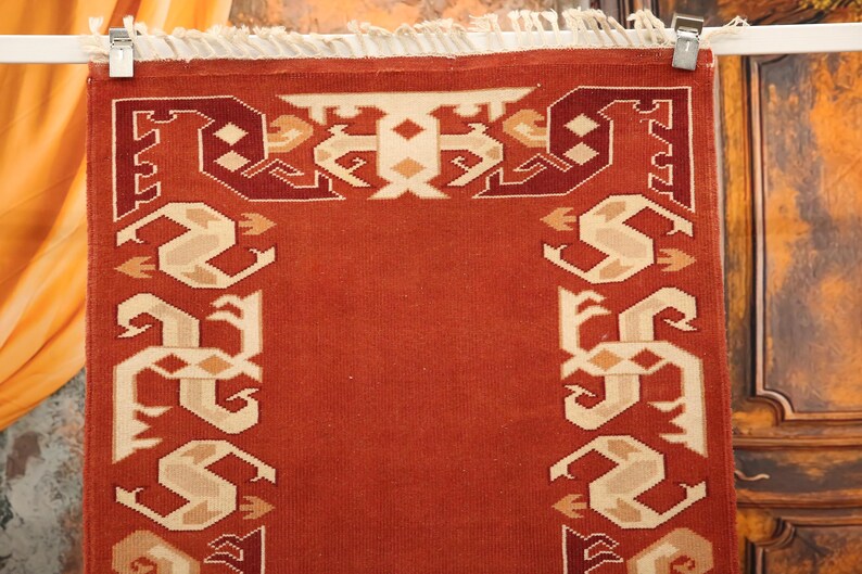 burnt orange rug, bordered rug, new looking rug, excellent runner rug, vintage rug, cultural decor rug, 2.9x9.3 ft, nomadic rug, DC 7169