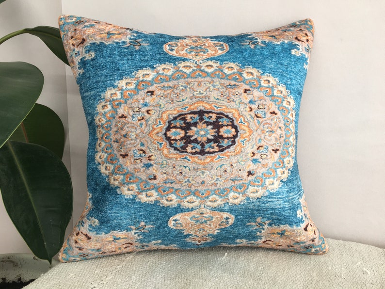 Bohemian pillow, Blue lumbar pillow, Oriental pillow, Vernal pillow cover, Cool pillow, Floor cushion, Sofa pillow, Soft pillow,