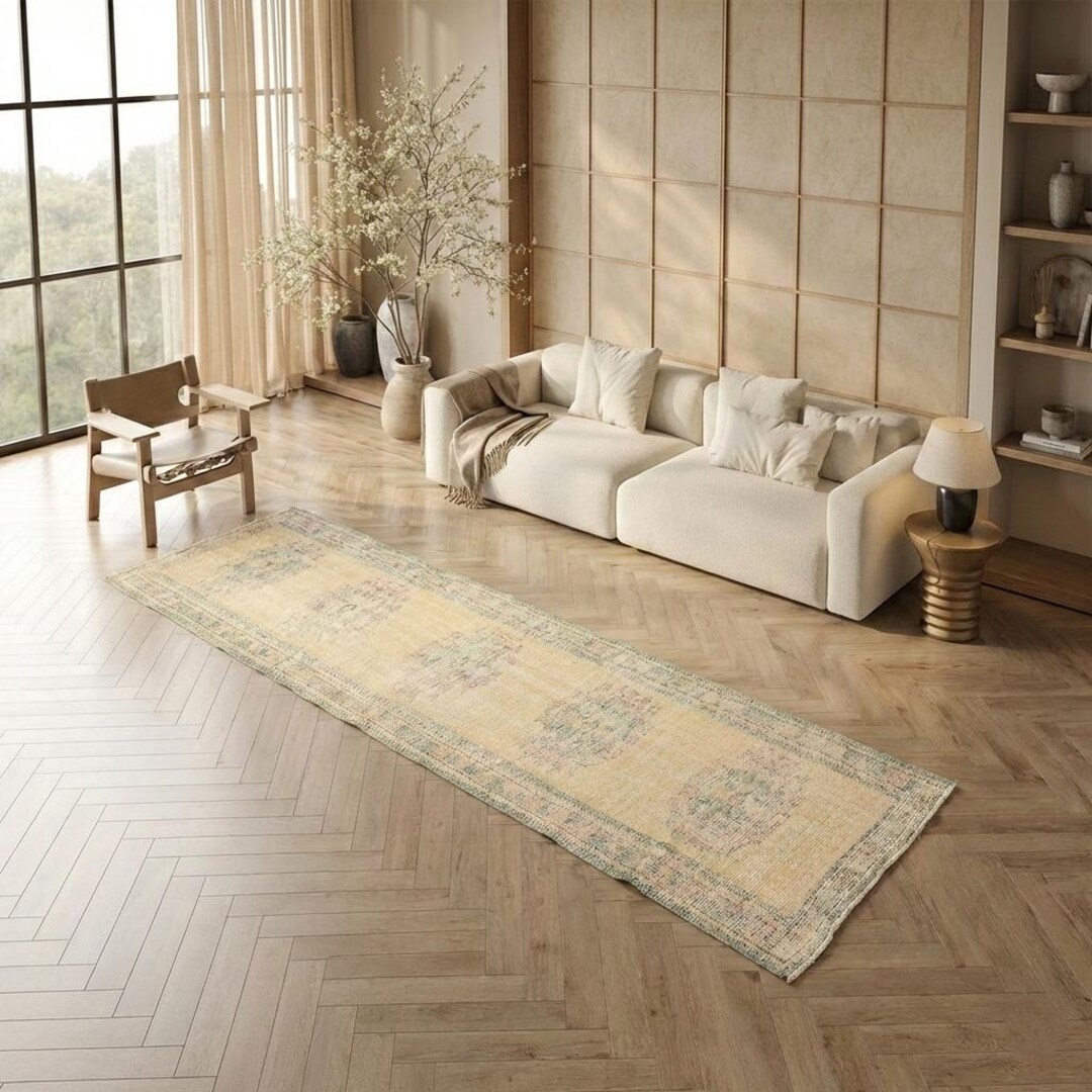 Cream Turkish Rug Cream Turkish Runner, Pastel Floral Vintage Distressed Rug, 2.6x10.1 Ft ...