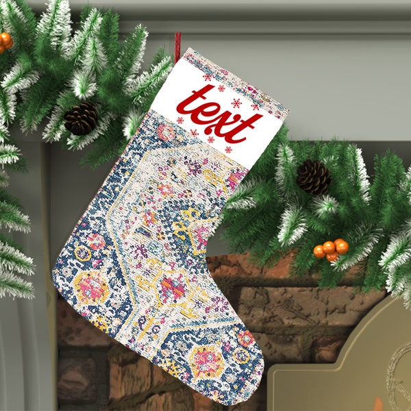 customizable stocking, fireplace stocking, bohemian stocking, both side printed, christmas favors, holiday wall decor, xmas socks, DC 4222