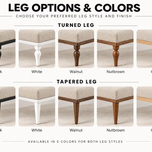 a selection of different leg styles and colors available for purchase, with options for both black and white legs and taper legs in various wood tones.