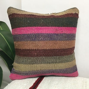 almohada boho, funda euro sham, almohada linda, funda de almohada turca, almohada de tiro, almohada kilim, almohada de 16x16 pulgadas, cojín de suelo, DC 62