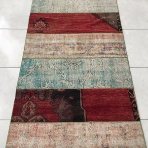 bohemian wool rug, multicolor rug, stair treads rug, aisle rug, turkish vintage rug, entryway rug, oushak rug, 3.1x11.2 ft, old rug, DC 2151