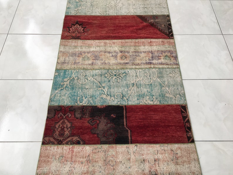 bohemian wool rug, multicolor rug, stair treads rug, aisle rug, turkish vintage rug, entryway rug, oushak rug, 3.1x11.2 ft, old rug, DC 2151