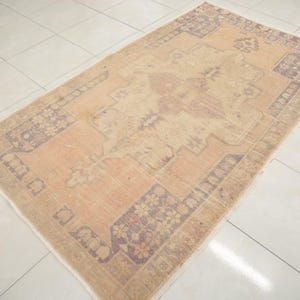 rugs for bedroom, minimal rug, antique rug, turkish vintage rug, cute rug, pale rug, oushak pink rug, 4.3 x 7.4 ft, rustic rug, DC 1614 image 3