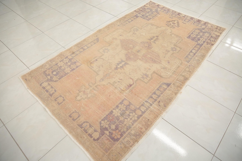 rugs for bedroom, minimal rug, antique rug, turkish vintage rug, cute rug, pale rug, oushak pink rug, 4.3 x 7.4 ft, rustic rug, DC 1614 image 3