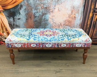Ottoman for dining table, Turkish rug bench, Saloon bench, Upholstered bench, Office bench, Entry bench, Primitive bench, End of bed bench
