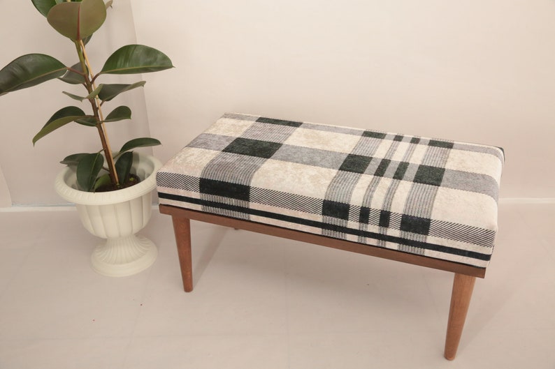 Desk bench, Plaid bench, End of bed bench, Wood work bench, Entryway bench, Shoe bench, Ottoman chair, Handmade bench, Foyer bench