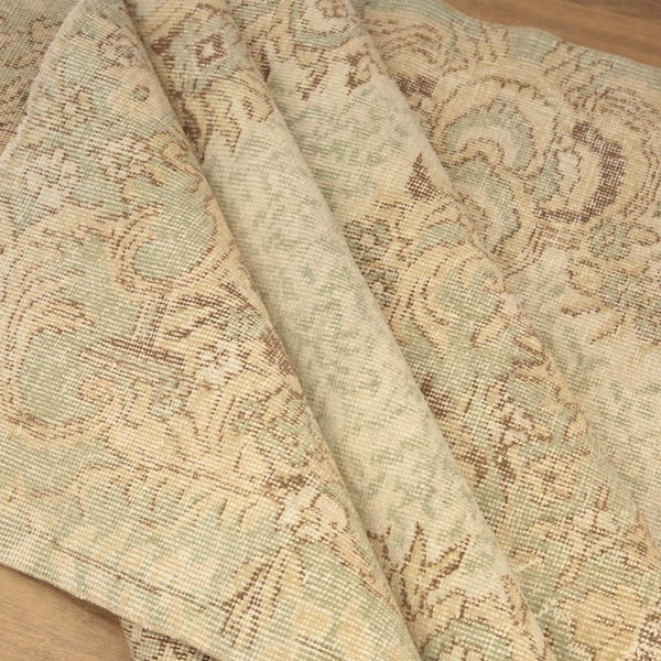 turkish oushak rug, botanical rug, large size rug, neutral color rug, hand knotted rug, rugs for living room, vintage rug, 6.6x10 ft, DC6835