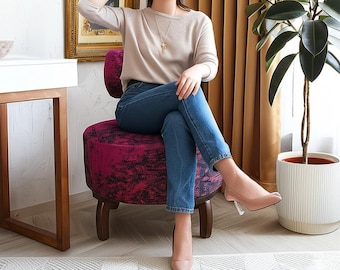 Rosa Design Sessel, schicke Sitzmöbel, Boutique Möbel Stuhl, moderner rustikaler Stuhl, Mid Century Stuhl, dekorativer Holzstuhl, DCP 4673