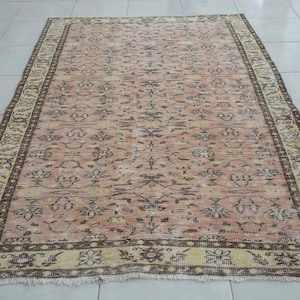 boho wool rug, home decor rug, rug with yellow, rug with flower, vintage turkish rug, 5.2 x 8.2 ft, hall area rug, housewarming rug, DC 288
