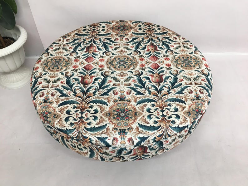 Round coffe table, Circle mid table, Handmade ottoman bench, Boho chic ottoman, Floral coffee table, Breakfast table