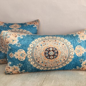 Bohemian pillow, Blue lumbar pillow, Oriental pillow, Vernal pillow cover, Cool pillow, Floor cushion, Sofa pillow, Soft pillow,