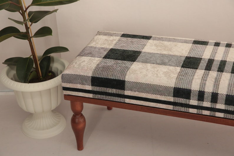 Desk bench, Plaid bench, End of bed bench, Wood work bench, Entryway bench, Shoe bench, Ottoman chair, Handmade bench, Foyer bench