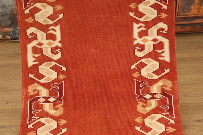burnt orange rug, bordered rug, new looking rug, excellent runner rug, vintage rug, cultural decor rug, 2.9x9.3 ft, nomadic rug, DC 7169