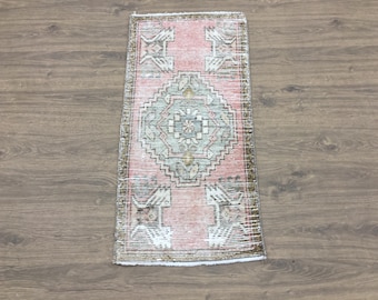 soft colored rug, floral turkish rug, cute rug, trippy rug, bath sink rug, vintage oushak rug, antique rug, 1.5 x 3.2 ft, chic rug, DC 6711