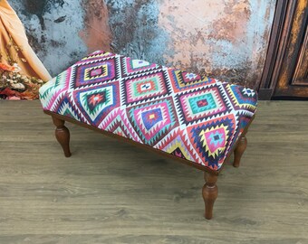 Dressing bench, Trippy bench, Piano bench, Upholstered bench, Retro bench, Foyer bench, Entry bench, Bohemian bench, Ottoman for bedroom