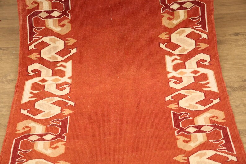 burnt orange rug, bordered rug, new looking rug, excellent runner rug, vintage rug, cultural decor rug, 2.9x9.3 ft, nomadic rug, DC 7169