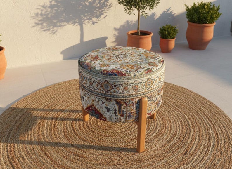 Footstool pouf, Ottoman stool, Dressing table stool, Bohemian stool, Circle stool, Porch stool, Telephone stool, Portable stool, Foot rest - Thumbnail 3