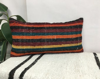 Turkse kussensloop, boho kussen, mudcloth kussen, bankkussen, wollen kussen, handgeweven kussen, 12 x 24 inch kussen, gezellig kussen, DC 96