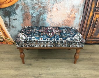 Piano bench, Desk bench, Upholstered bench, Rug ottoman, Living room bench, Sitting bench, Boho decor bench, Cozy bench, End of bed bench
