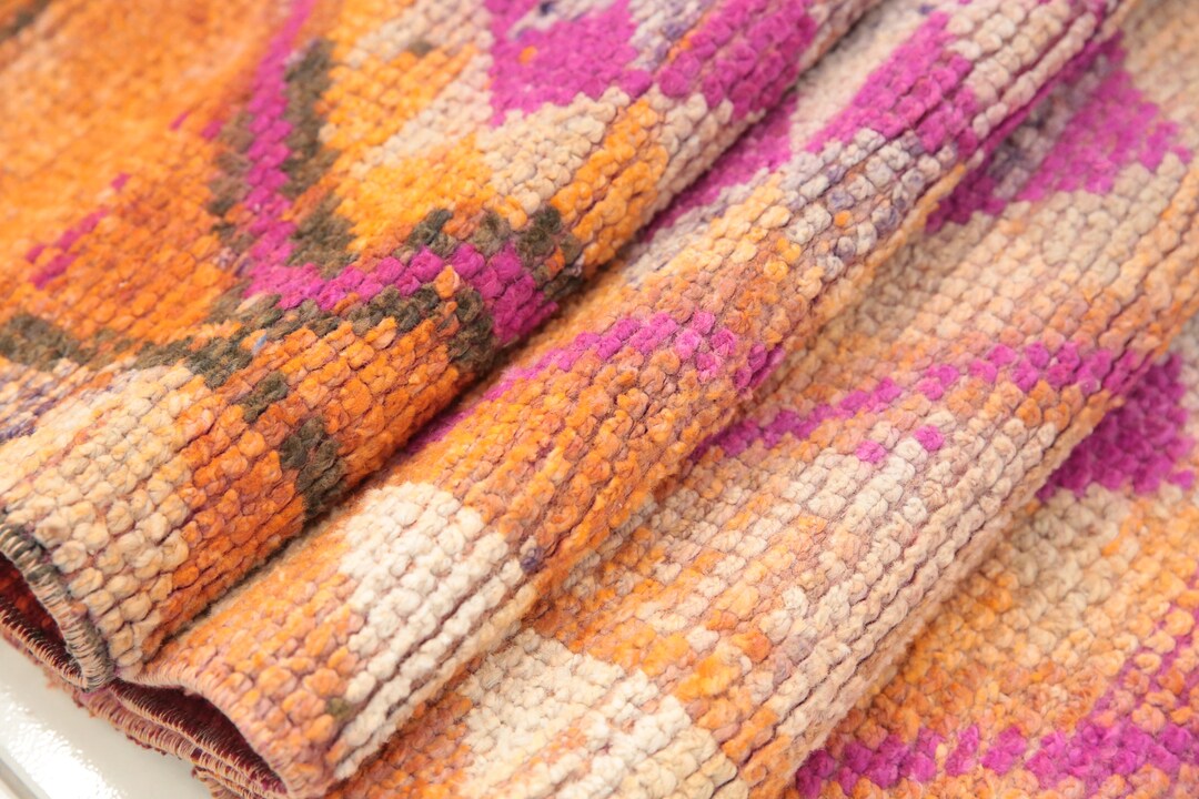 Oushak Wool Rug, Orange Handmade Rug, Coastal Rug, Entryway Rug