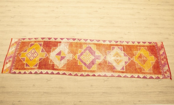 handmade vintage rug, oushak wool rug, bohemian rug, kitchen rug, stair mat, 2.9 x 11.6 ft, soft herki rug, boho decor rug, DC 122
