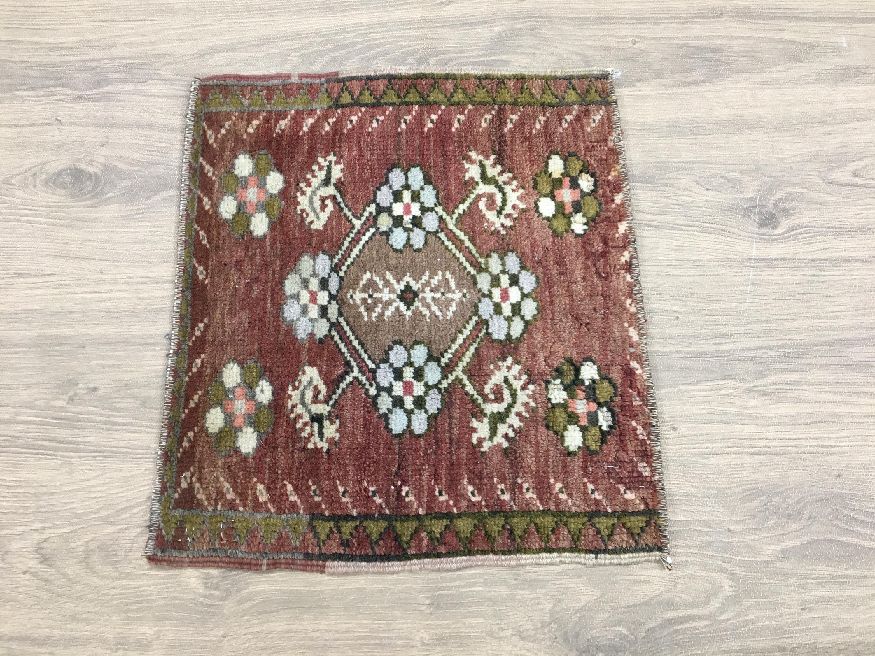 tapis primitif, tapis en laine douce, tapis de douche, tapis turc marron, tapis de vestiaire, tapis vintage, 1,4 x 1,2 pi, tapis à chaussures, tapis d