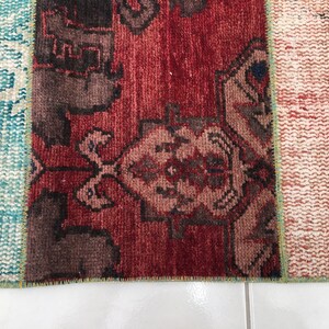 bohemian wool rug, multicolor rug, stair treads rug, aisle rug, turkish vintage rug, entryway rug, oushak rug, 3.1x11.2 ft, old rug, DC 2151
