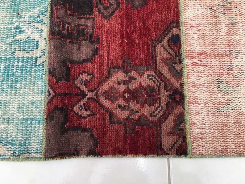 bohemian wool rug, multicolor rug, stair treads rug, aisle rug, turkish vintage rug, entryway rug, oushak rug, 3.1x11.2 ft, old rug, DC 2151