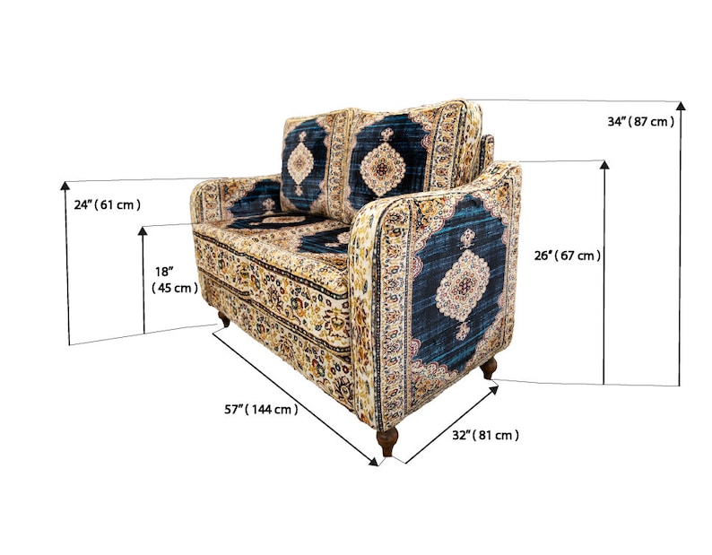 Loveseat sofa, 2 seater sofa, Bohemian sofa, Upholstered couch, Living room sofa, Single sofa, Lazy loveseat, Twin sofa, Bench with back