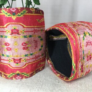 Hot Pink Floral Border Fabric Pot | Boho Desk Organizer Basket image 12