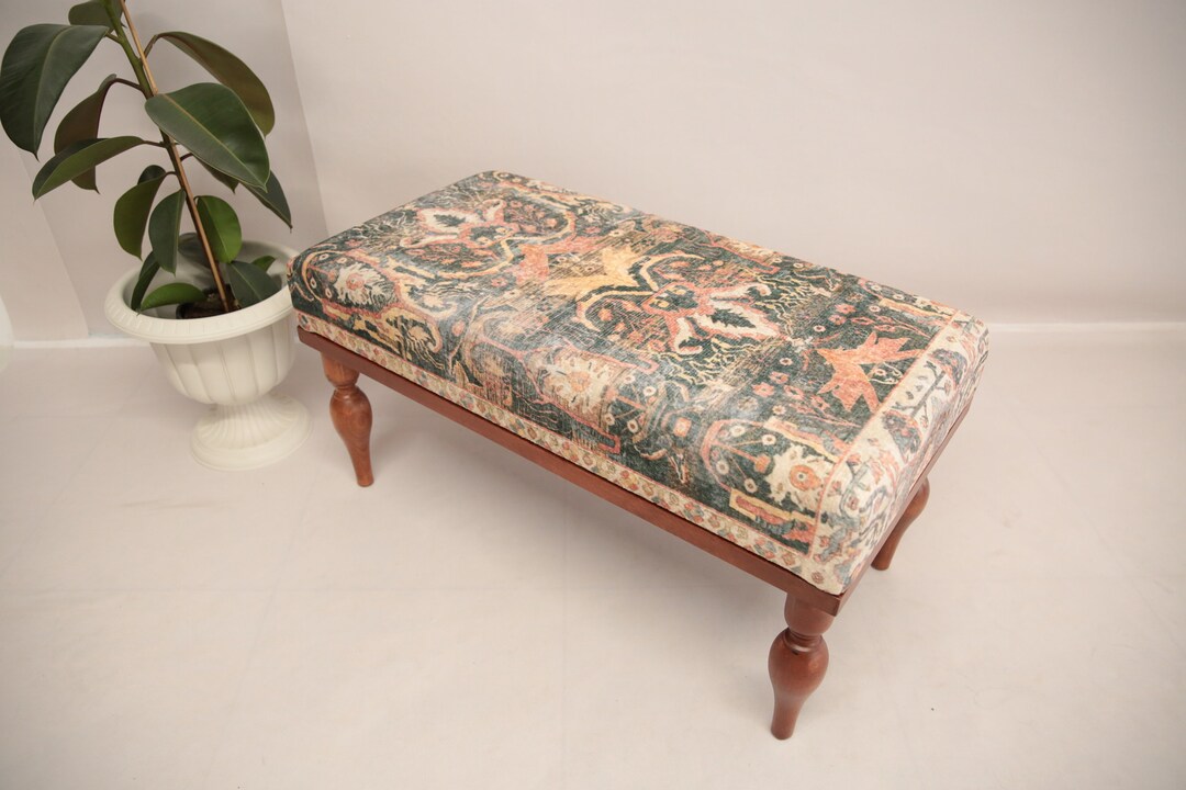 Handmade Bench, Upholstered Bench, Rug Printed Bench, Ottoman Footstool ...