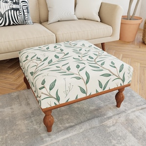 Cream Green Willow Leaf Ottoman Bench | Footrest and Extra Seat | Neutral Bedroom Decor