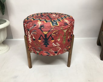 Taburete otomano, taburete de tocador, taburete cubierto, taburete de porche, taburete portátil, reposapiés étnico, taburete de tocador, silla artesanal, banco puf