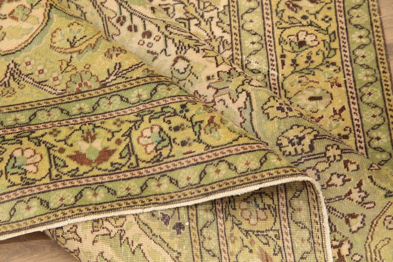 genuine wool rug, sage green rug, oriental rug, saloon rug, turkish handmade rug, wedding rug, 6.6x9.7 ft, vintage rug, large rug, DC 6816