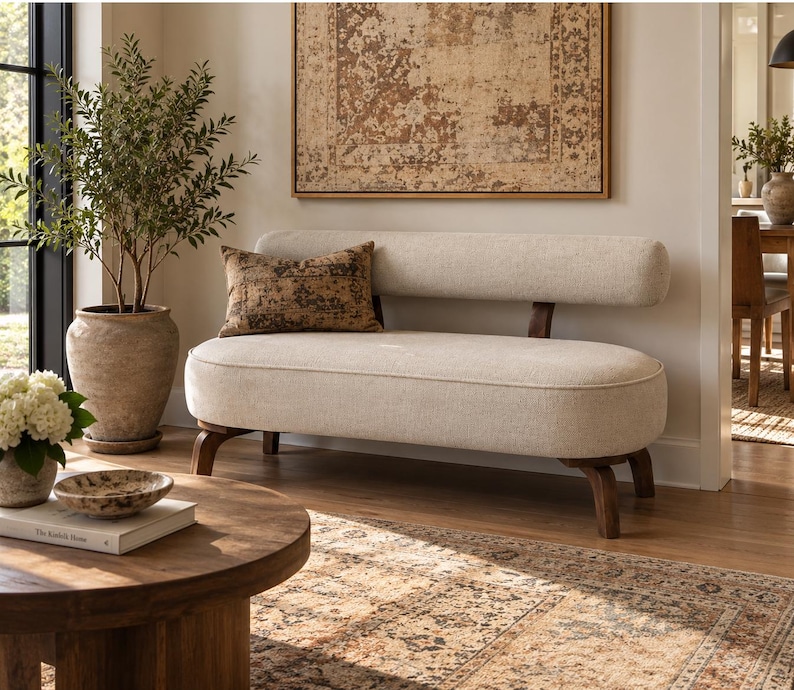 Linen Upholstered 2 Seater Sofa, Handmade Couch, Living Room Couch, Soft Armchair, Sitting Couch, Porch Furniture